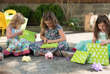 photo of girls opening gifts